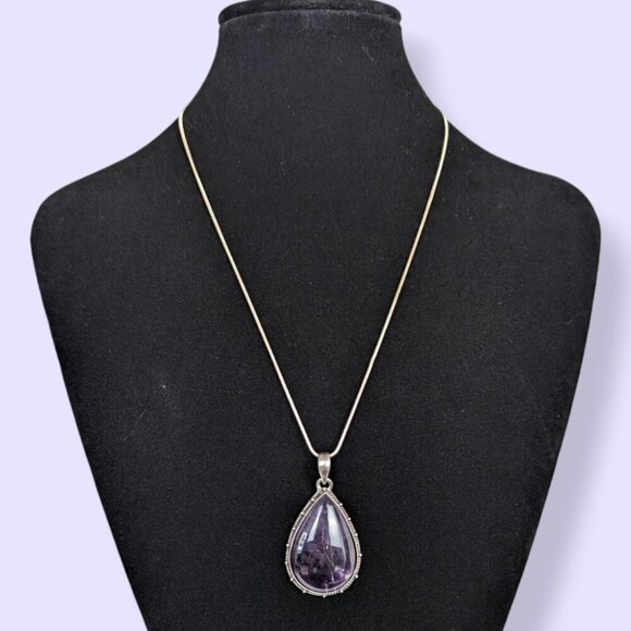 Vintage 925 Amethyst Cabochon Pendant - Picture 4 of 10